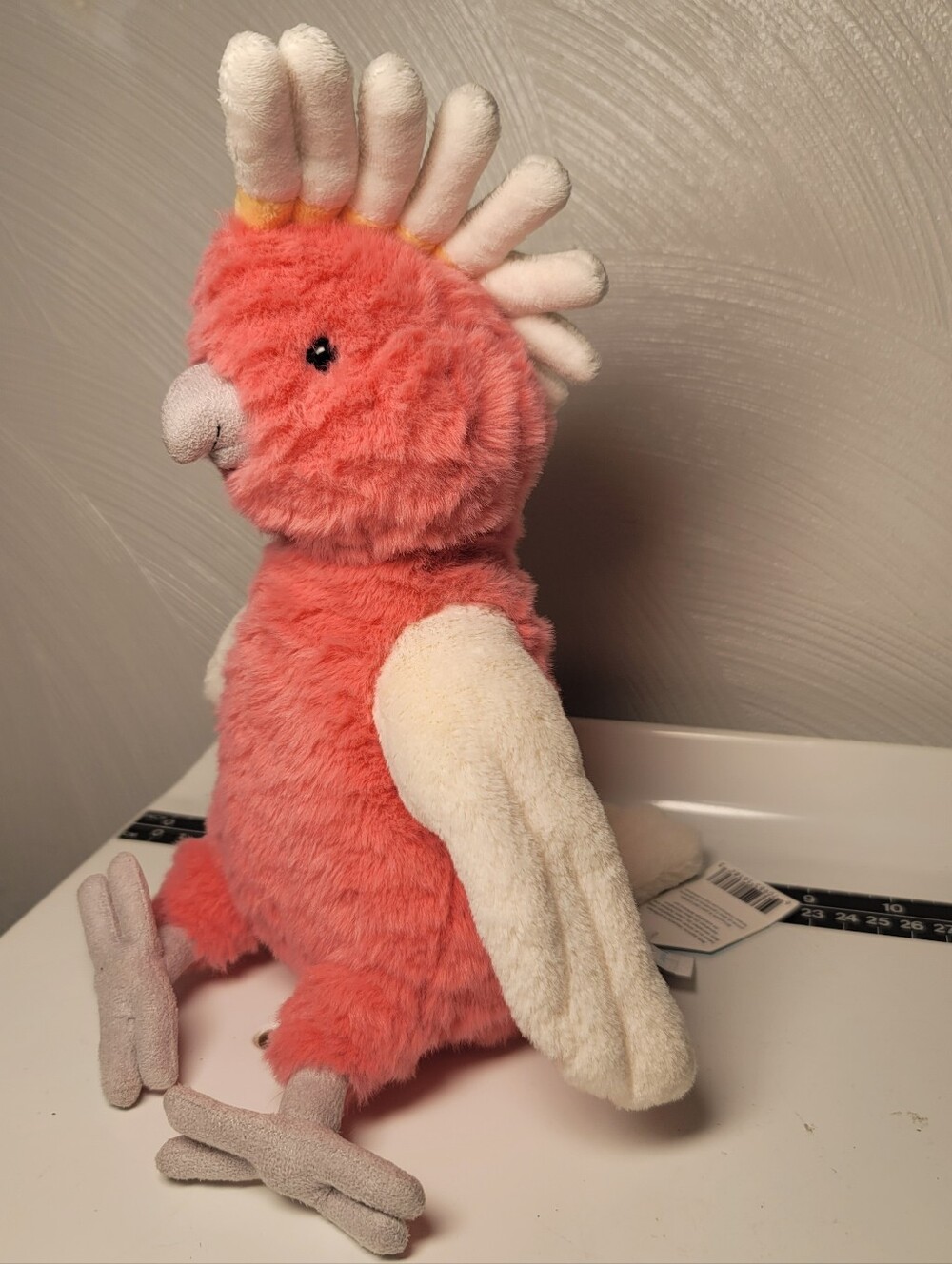 NWT. Jellycat Squakatoo Coral Pink Cockatoo Plush Toy with Cream Crest & Wings